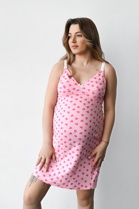 Ночная сорочка "Беби" для беременных и кормящих сердца розовый