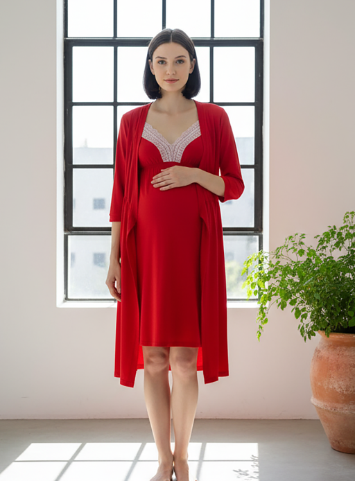 Ночная сорочка для беременных и кормящих  красный