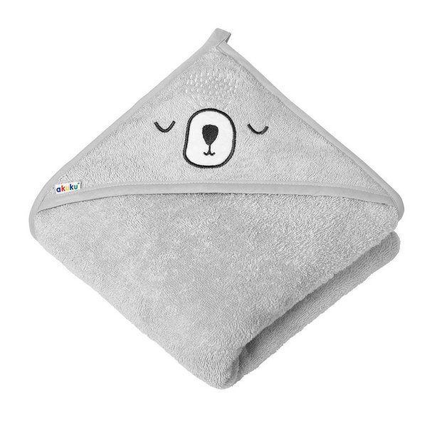 Полотенце махровое с капюшоном 100% хлопок 100 x 100 cm  серый Мишка