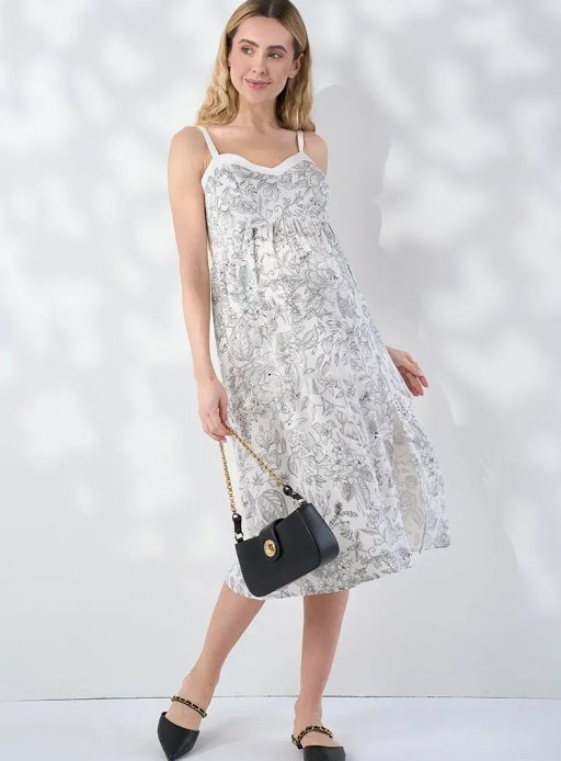 Сарафан Amelie для вагітних і годуючих молочний з чорним принтом квіти