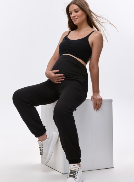 Штани 2-х нитка фліс для вагітних чорний