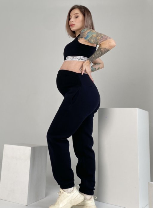 Штани 3-х нитка фліс для вагітних чорний