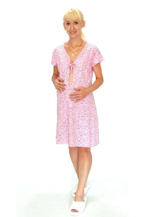 Сорочка-распашонка для беременных и кормящих котики розовый