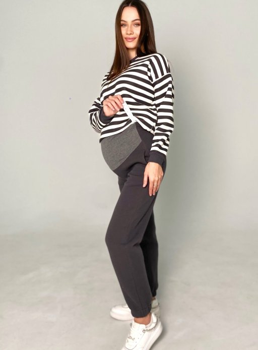 Спортивний костюм для вагітних і годуючих фліс смужка графіт