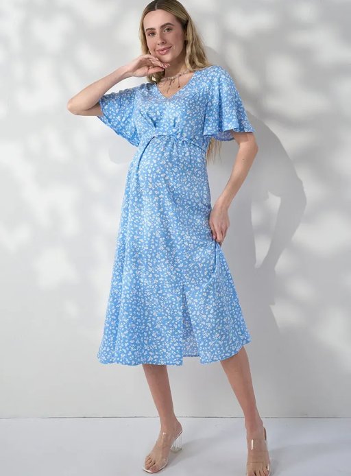 Платье Vanessa для беременных и кормящих цветы на голубом