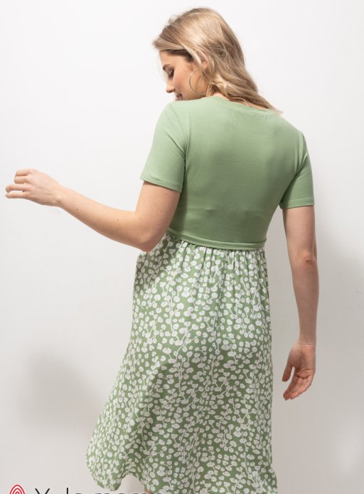 Платье GWINNETT для беременных и кормящих оливка с цветами на зеленом