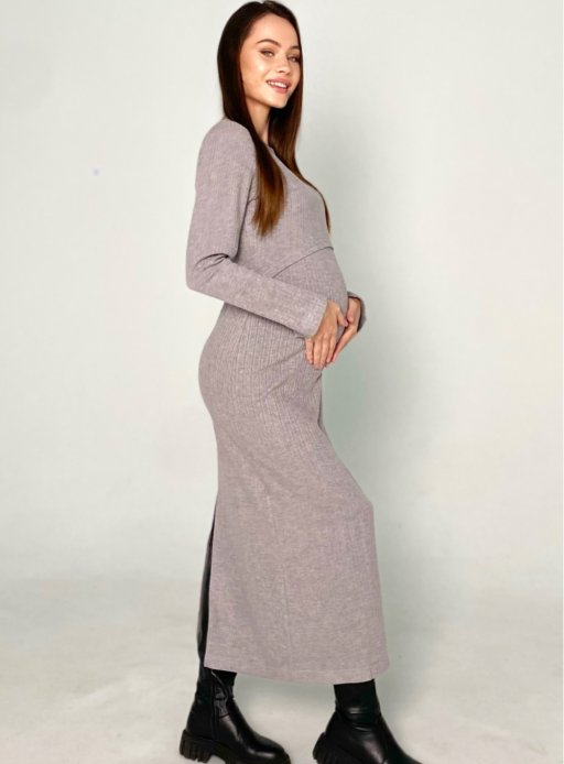 Платье косичка для беременных и кормящих серый
